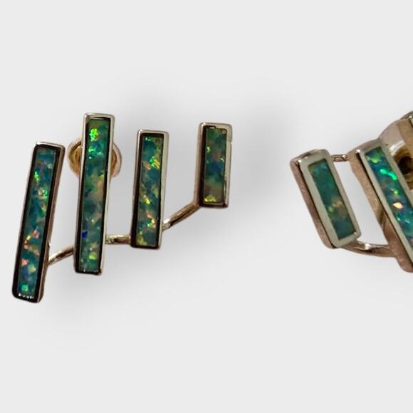 Kendra Scott Dawson Earrings Aqua Kyocera Opal Ear Climber Gold Pl Pierced - Picture 2 of 10